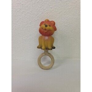 Vintage baby rattle lion plastic infant toy squeaker zoo circus nostalgic toy